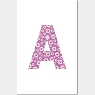 Letter A Purple Pink Flowers Background Design Posters and Art